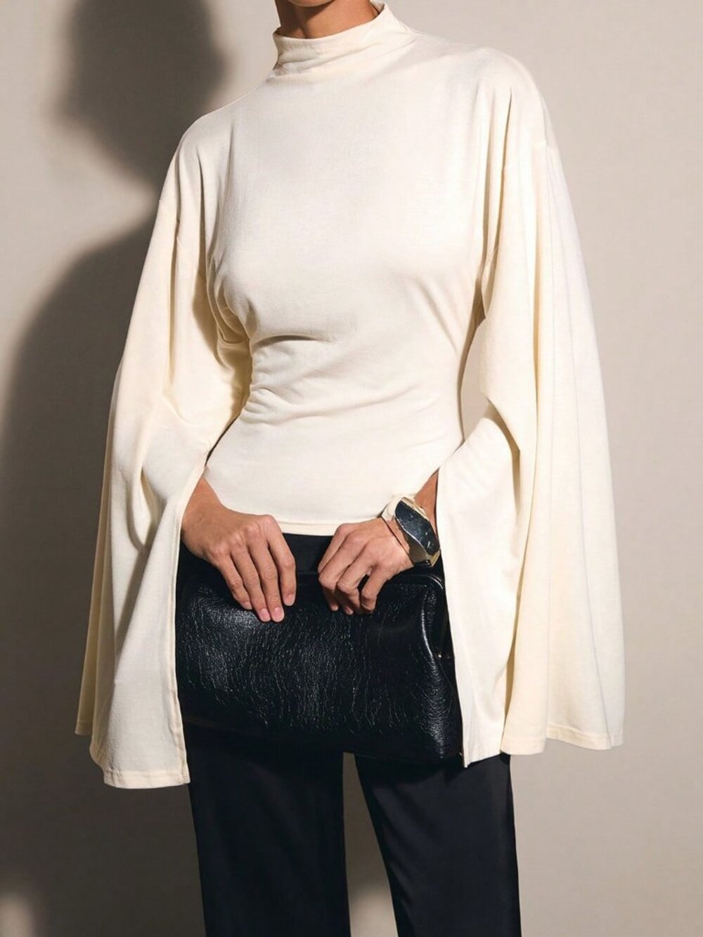 Apricot Casual Women's High Neck Long Sleeve Fitted Top